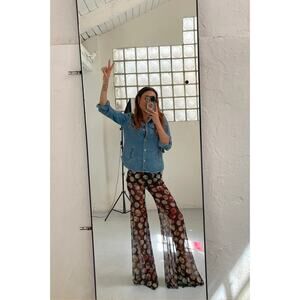 Insomnia Studio Mesh Trouser Women M/L Moon Flare Pants Euro Girl Y2K Abstract